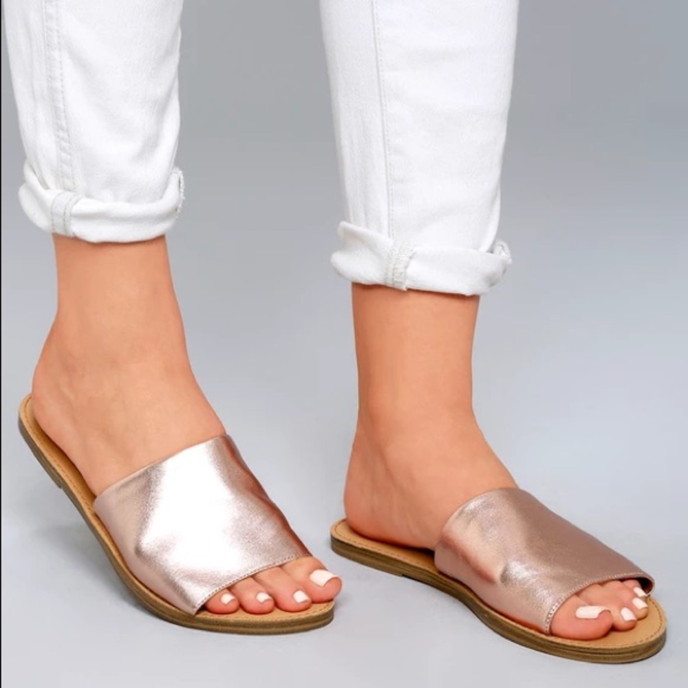 Steve Madden Grace Rose Gold Leather Slide Sandal
